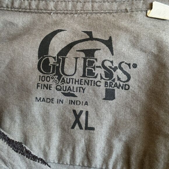 Guess Mens Y2K Grunge Button Shirt Grey XL Graphic Long Sleeve Cross Biker Angel - Picture 9 of 11